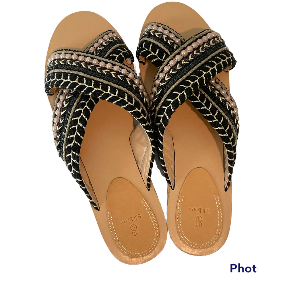 Bill Blass beaded cross strap Jaden slip on sandal